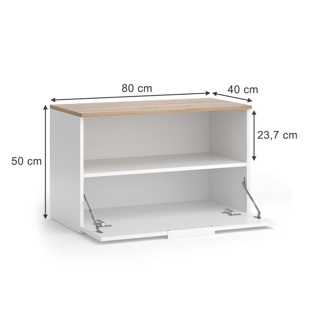 KOMMODE Wido Weiß/Sonoma 80 x 50 cm mit 1 geschlossenem Fach - Weiß, Holzwerkstoff (80/50/40cm) - Vicco