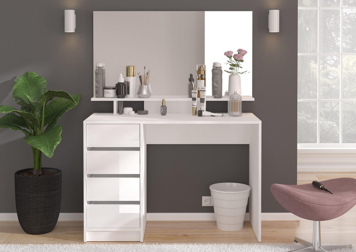 AUFSATZSPIEGEL Emma Schminktisch in weiß Nachbildung und Spiegelglas B/H/T: 110x70x13 cm - Weiß, Holzwerkstoff (110/70/13cm)