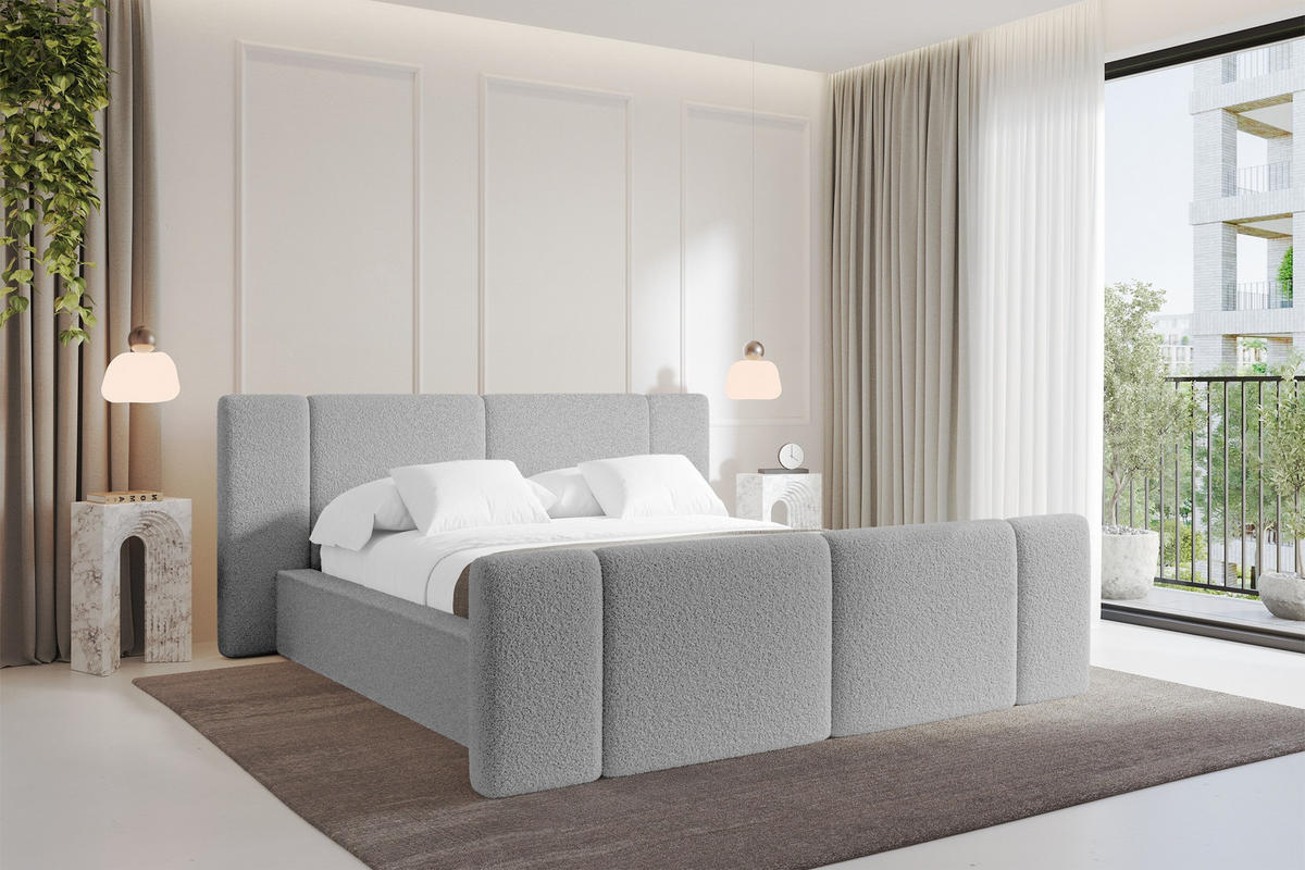 POLSTERBETT mit Bettkasten, Fußteil und Lattenrost, Boxbett ohne Matratze - RIVO-Z 200x200 Hellgrau - Taupe, Holzwerkstoff/Textil (200/200cm) - ALTDECOR