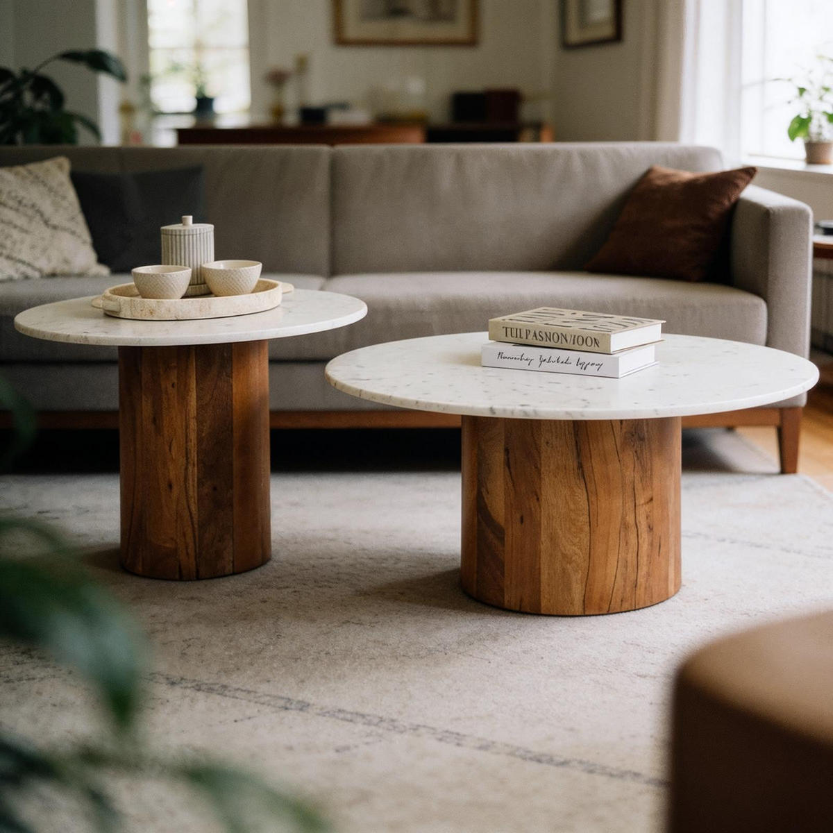 COUCHTISCHSET GANGA/YAMUNA 2er Set beige - Beige, Naturmaterialien/Holz (80/80/35cm) - IDIMEX