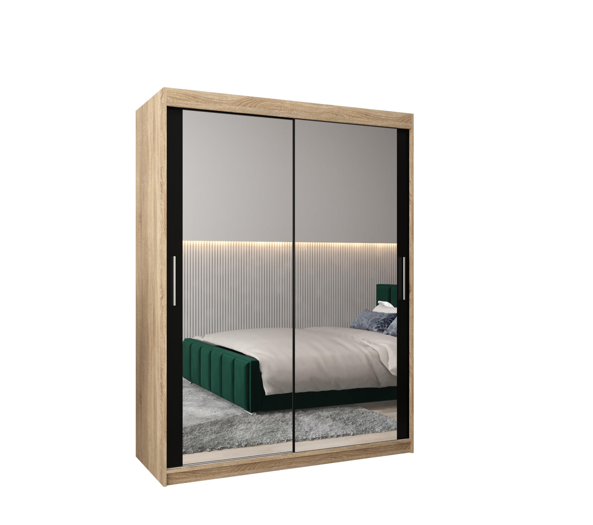 SCHWEBETÜRENSCHRANK 200/150/62 2-türig - Silberfarben/Schwarz, Holz/Kunststoff (150/200/62cm) - Abiks Möbel