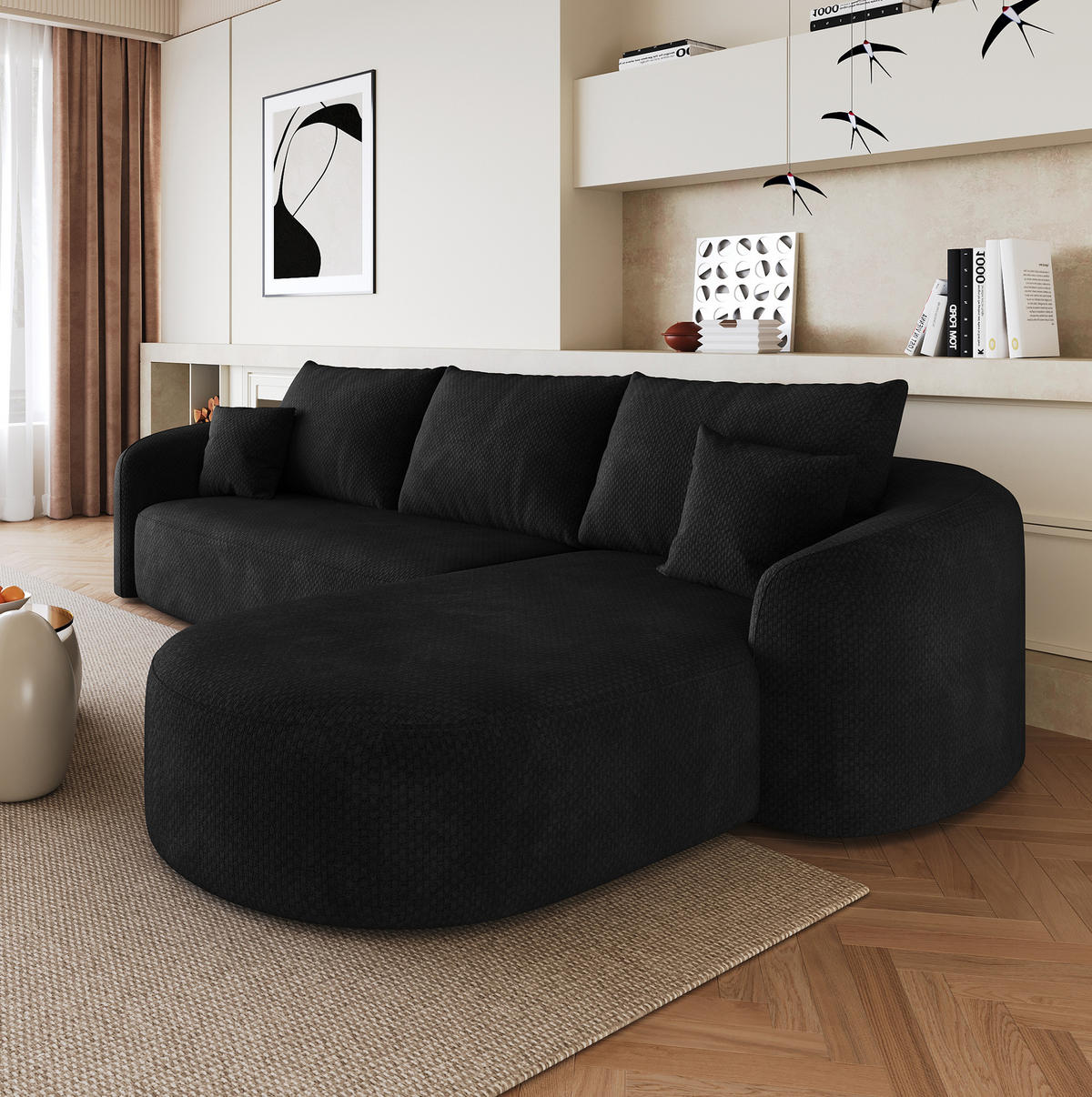 ECKSOFA in L-Form 266 cm Schwarz aus Stoff - Schwarz, Kunststoff (168/266.1cm) - Meubliv