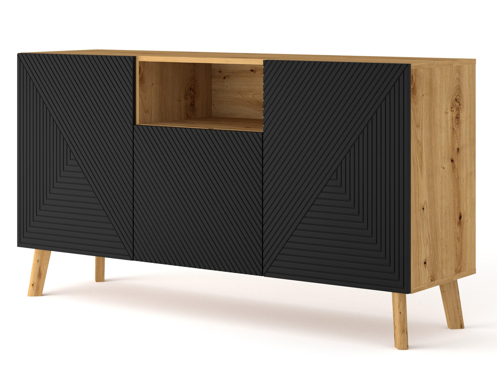 KOMMODE Artisan Eiche, Schwarz 146/80/42 - Schwarz, Holzwerkstoff (146/80/42cm) - RAUMHIRSCH FURNITURE
