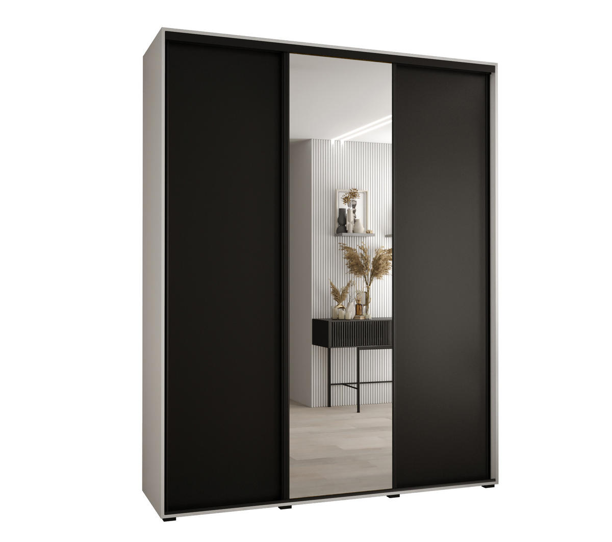 SCHWEBETÜRENSCHRANK 235,2/200/60 3-türig - Schwarz/Weiß, Holz/Metall (200/235/60cm) - Abiks Möbel