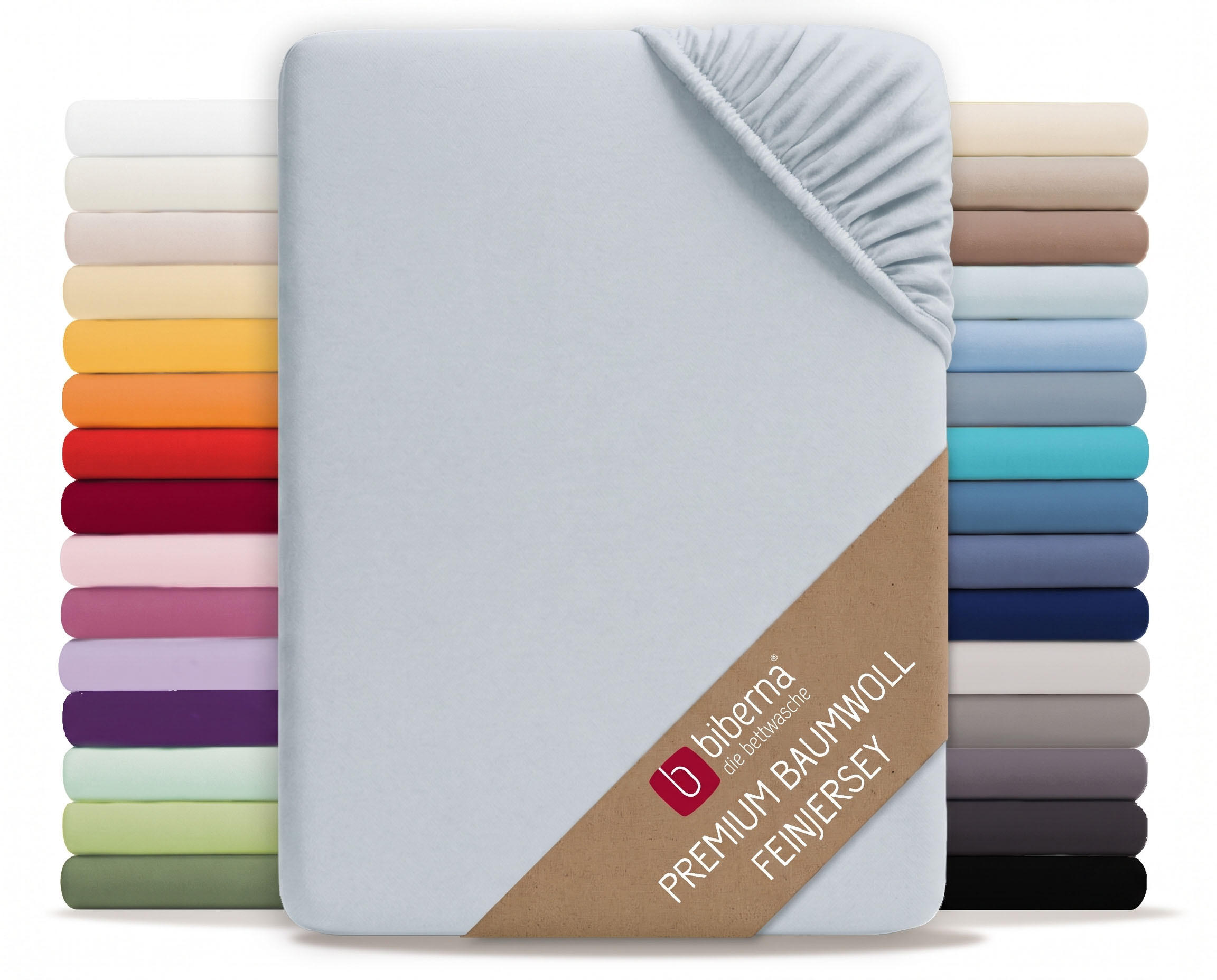 SPANNBETTTUCH Premium Jersey ciel, 180x200 cm - 200x200 cm - Hellblau, Textil (200/200cm) - biberna