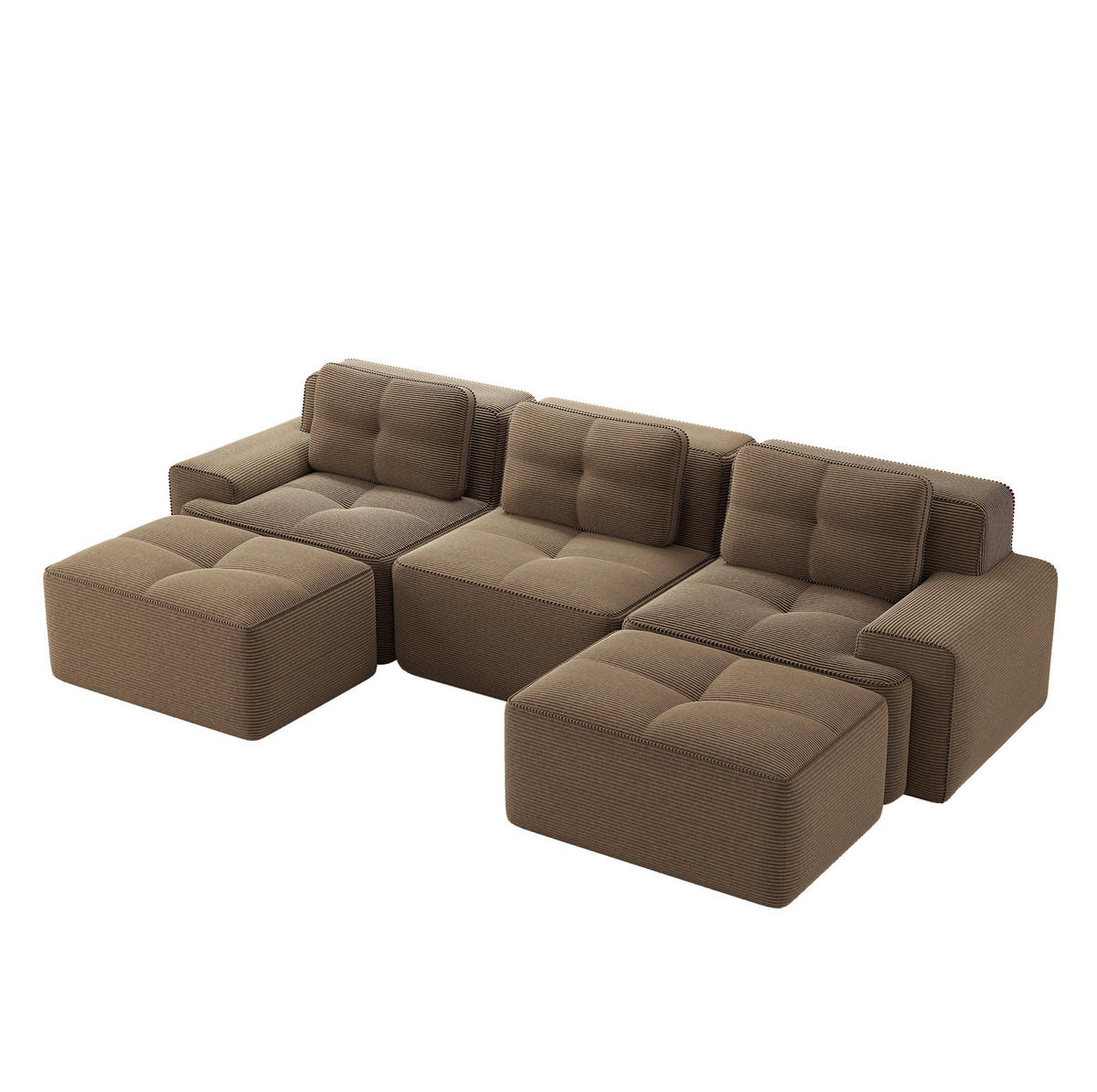 MODULARES 3-Sitzer-Sofa mit Cordbezug in Braun 293x177x69 cm, flexibel stellbar und ohne Montage - Braun, Textil (177/293cm) - IVMEU