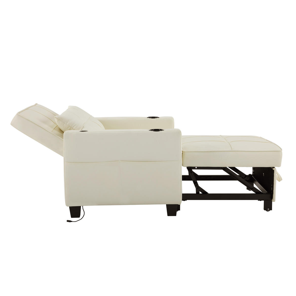 SESSEL 3-in-1 Ausziehbar mit Getränkehaltern und USB-Anschluss Weiß Holz-Metall 90/90/90 cm - Weiß, Holz (74/84/87cm) - OKWISH