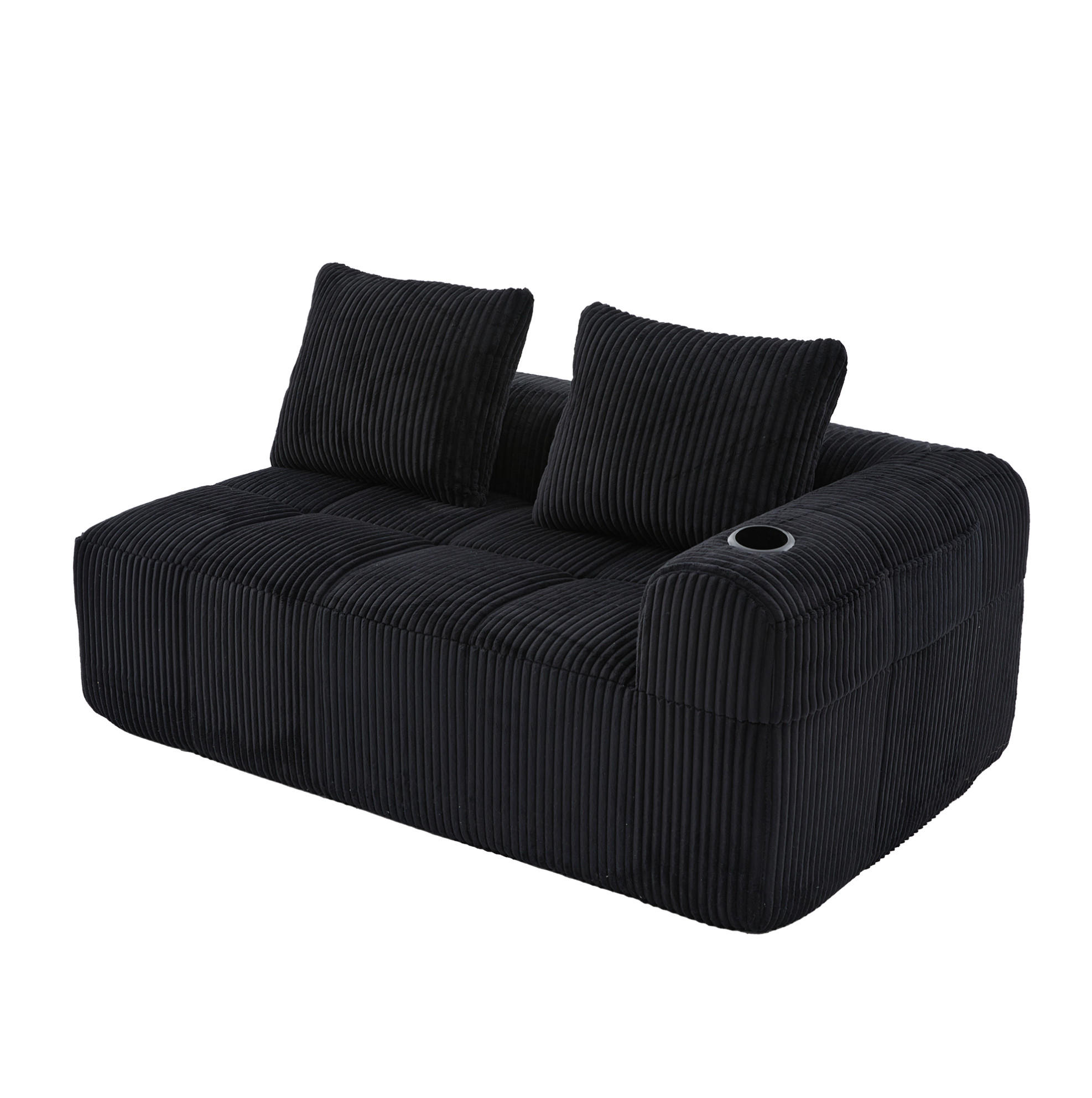 2-SITZER Sofa Cordstoff mit Seitenfächern und Becherhaltern 158/93/61 cm Schwarz - Schwarz, Textil (93/61/158cm) - Redom
