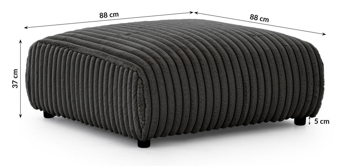 HOCKER Mollis Dunkelgrau Plüschcord - Dunkelgrau/Schwarz, Holz/Kunststoff (88/39/88cm) - S-Style Möbel