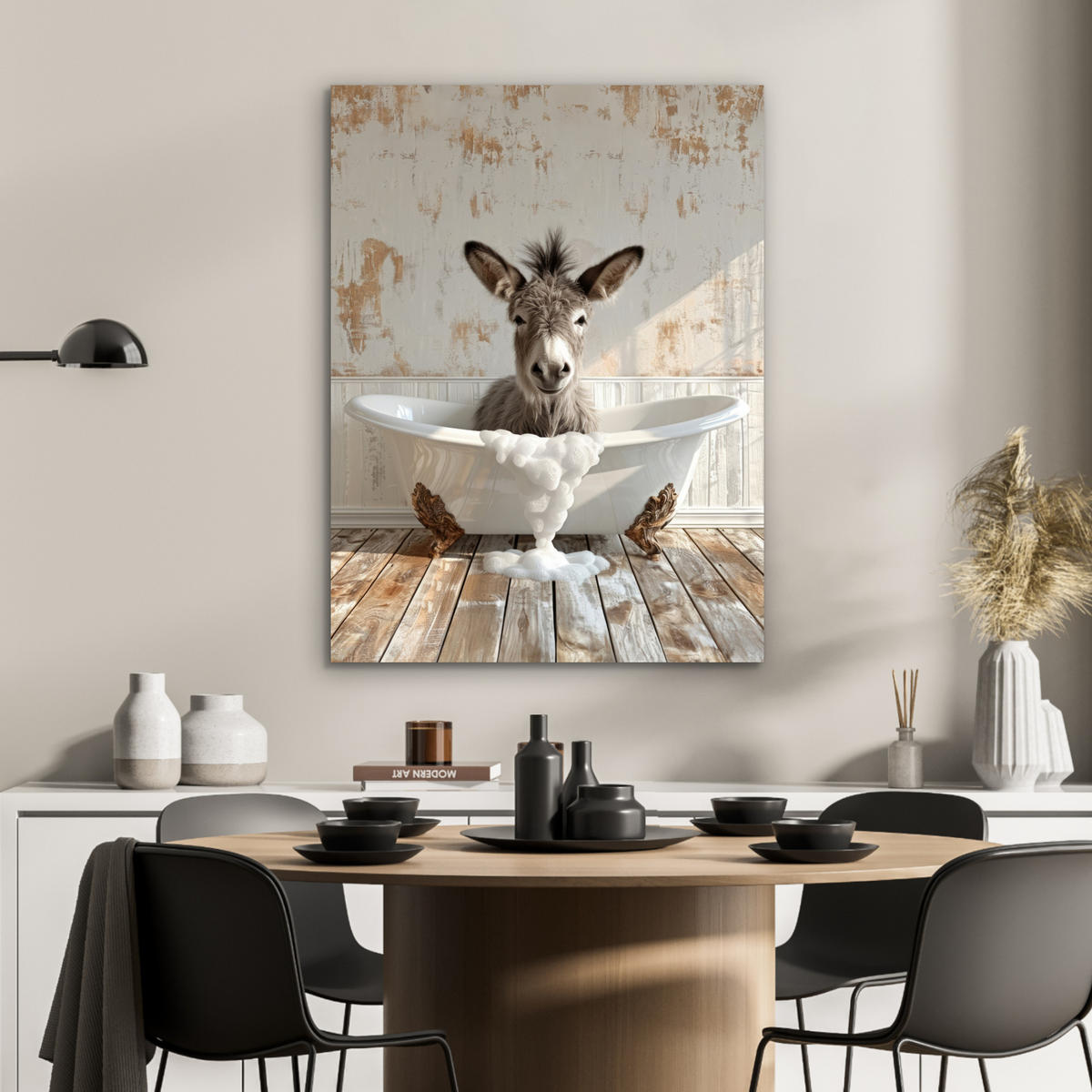 KOVOVÝ OBRAZ Osol - Zvieratá - Vaňa - Pena 60x80 cm - biela, kov (60/80cm) - MuchoWow