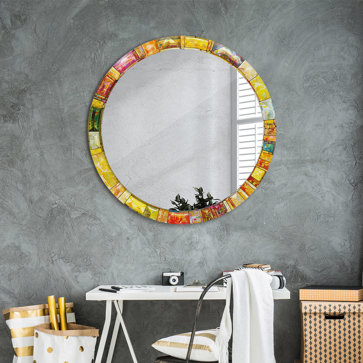 SPIEGEL Ø90 cm Rund mit Aufdruck - Multicolor, Glas (90/90/0.4cm) - TULUP