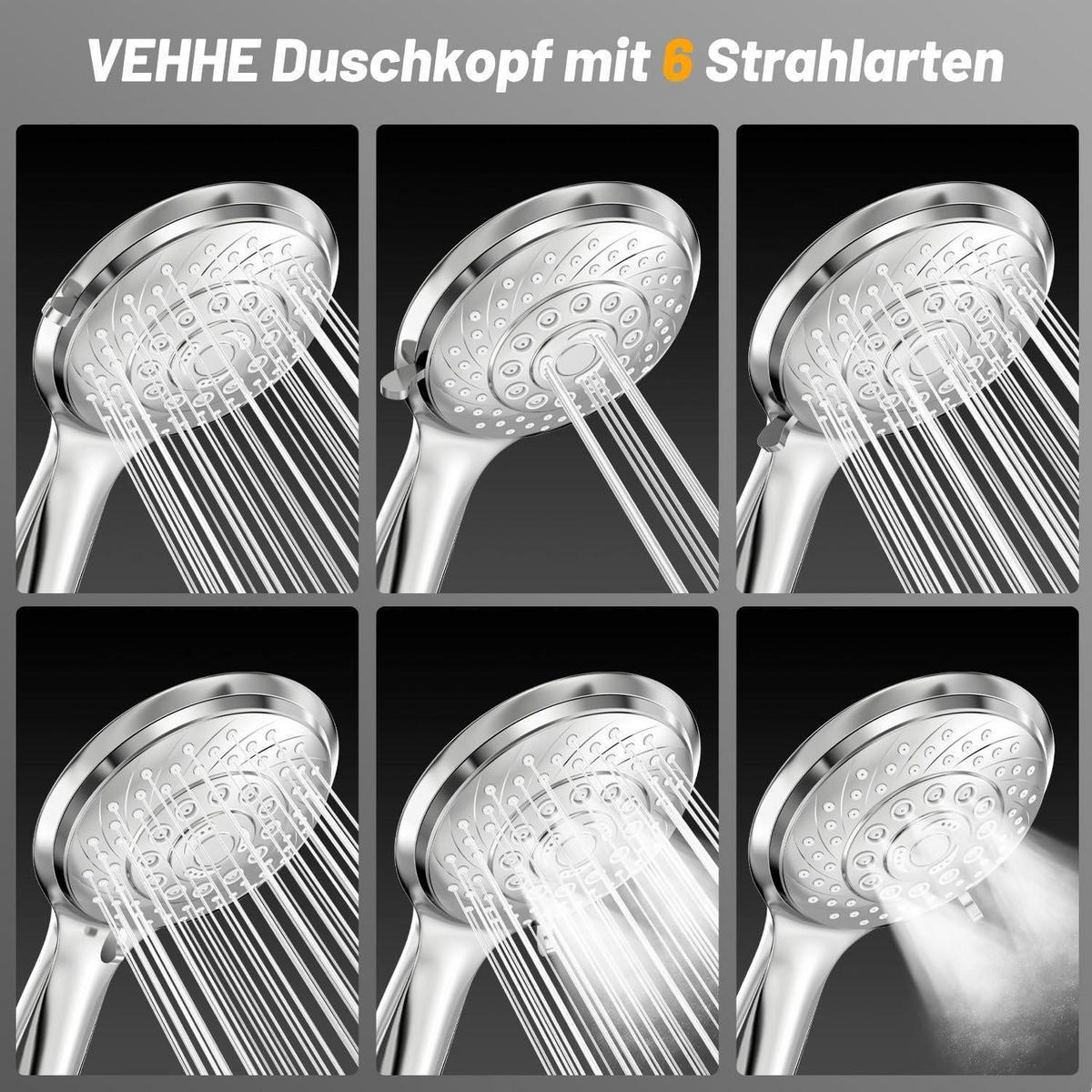 HANDBRAUSE Regendusche 6 Strahlarten Chrom - Silberfarben, Kunststoff (11/12.7/24.5cm)