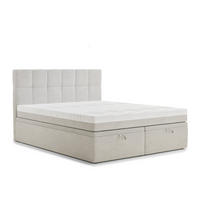 BOXBETT 180/200 cm Gotu M, in Hellbeige, Matratze, gepolstertes Kopfteil, Bettkasten, H3 = fest - Beige/Schwarz, Holz/Holzwerkstoff (180/200cm) - Maison de Reve