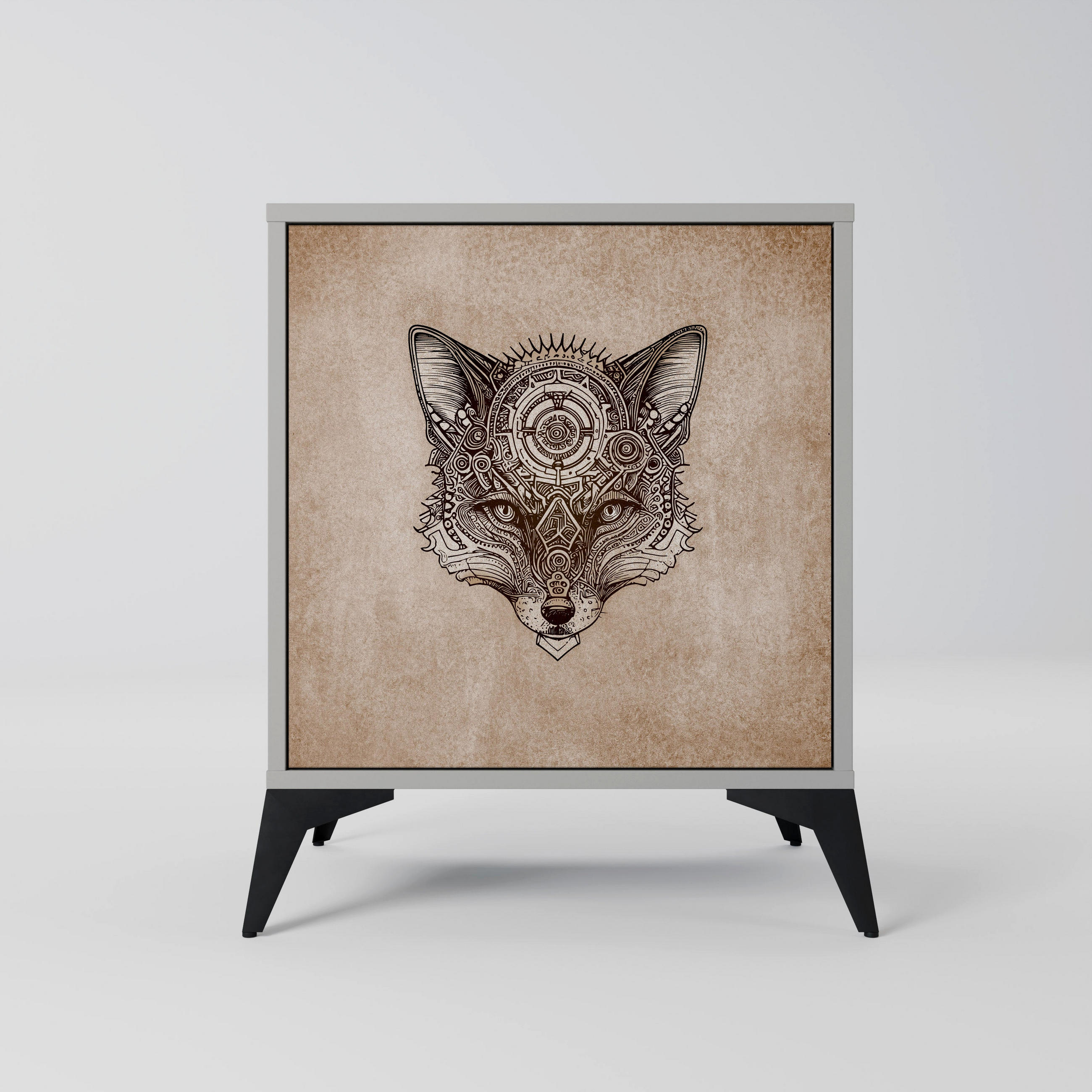 SIDEBOARD STEAMPUNK CLAN, Grau, 57,5x42x70,5 cm, Schwarze Metall-Sternfüße - Multicolor/Schwarz, Holzwerkstoff/Metall (57.5/70.5/42cm) - SpaceRebels