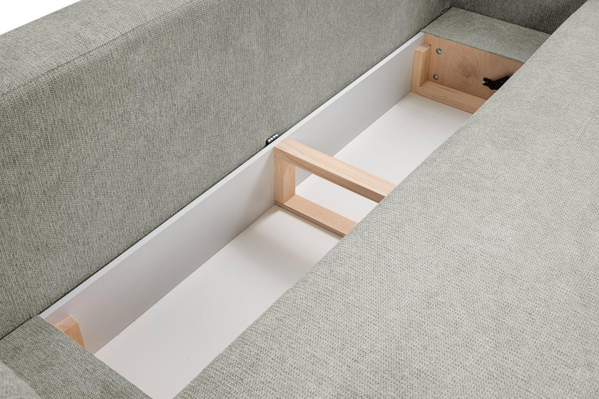 BETTSOFA AMICO Hellgrau Geflochtener Stoff mit Schlaffunktion - Hellgrau, Holz (238/86.5/101cm) - MASSENO