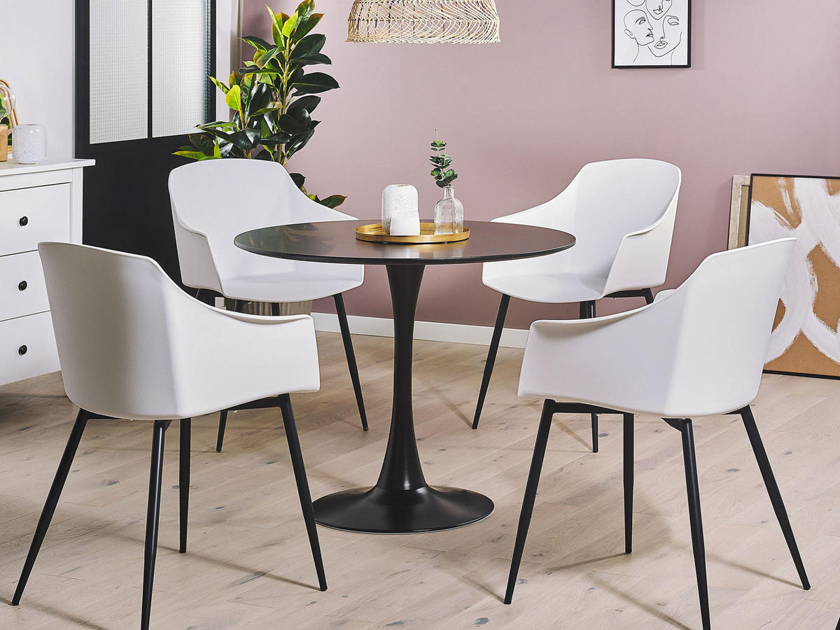 ESSZIMMERSTUHL 2er-Set Kunststoff Weiß/Schwarz Fonda - Weiß, Kunststoff/Metall (57/83/51cm) - Beliani