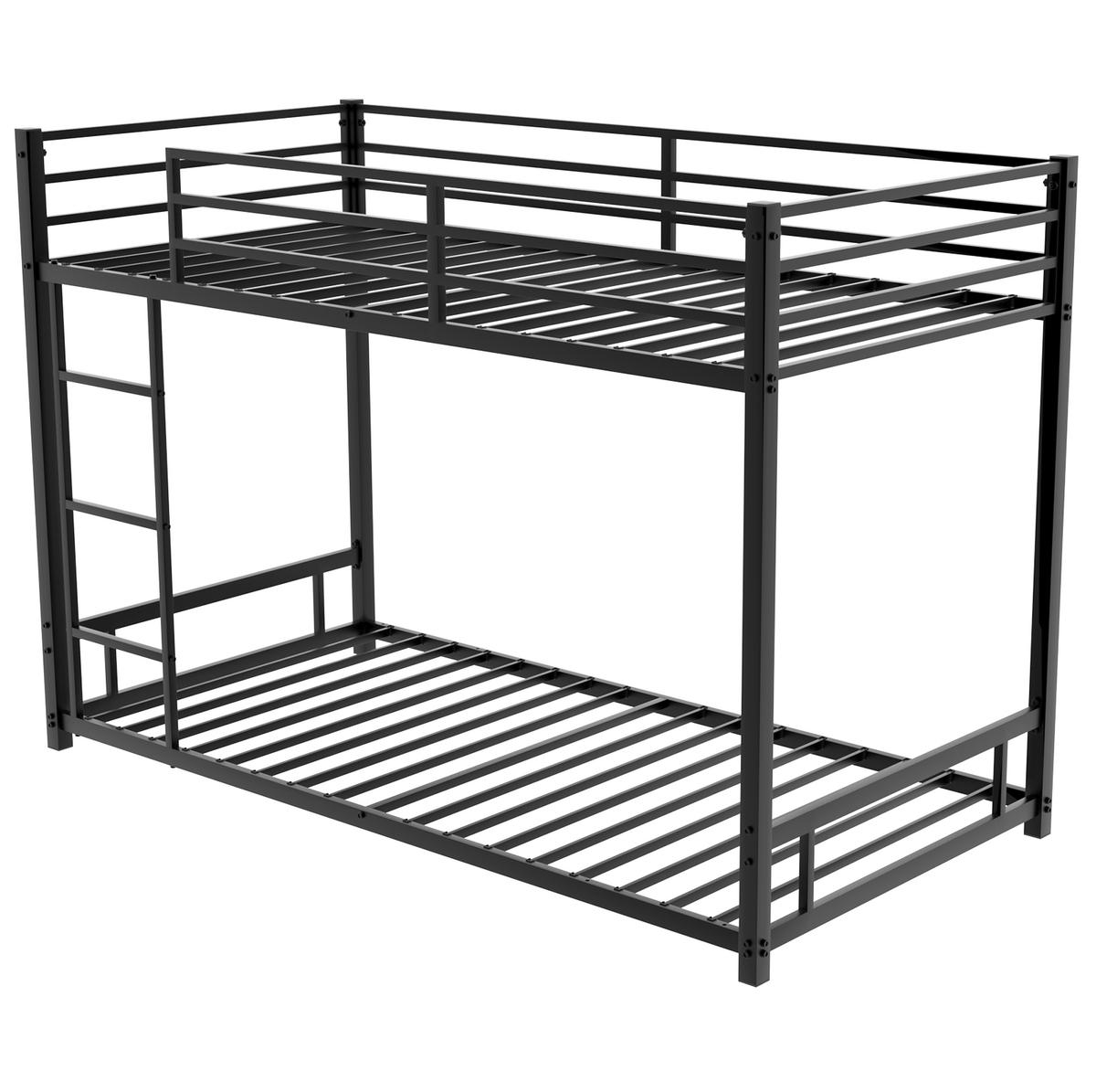 ETAGENBETT mit Leiter und Rausfallschutz 197 x 98 x 136 cm Metall Schwarz - Schwarz, Metall (90/190cm) - Beauniv
