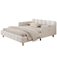 KINDERBETT 140/200 cm in Beige Samt mit Taschen - Beige, Holzwerkstoff/Textil (140/200cm) - WISHDOR