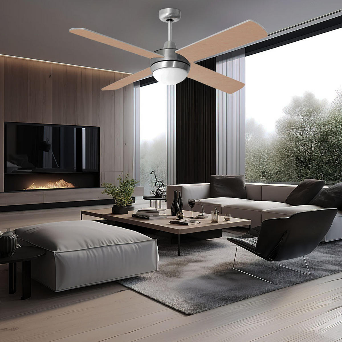 LED DECKENLEUCHTE Ventilator Silber Sperrholz - Silberfarben, Kunststoff (132/132/41cm)