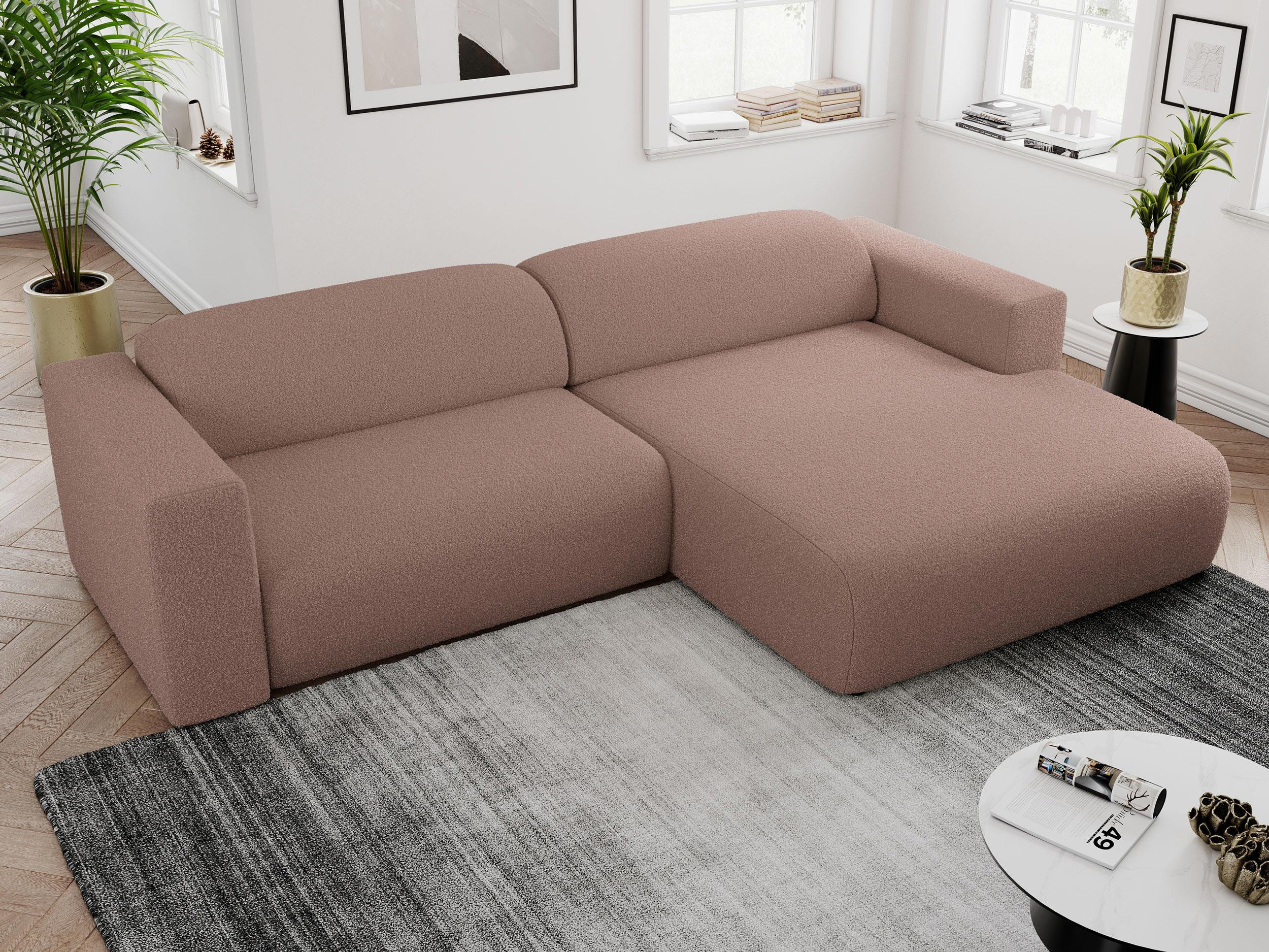 ECKSOFA PASADENA Rosa Bouclé - Rechts Seite - Schwarz/Rosa, Kunststoff/Textil (180/288cm) - MKS