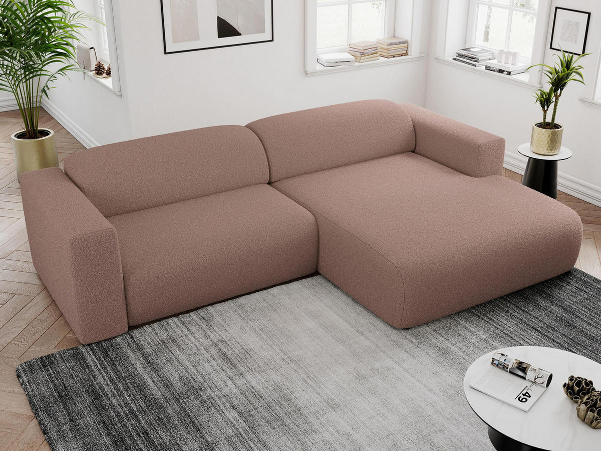 ECKSOFA PASADENA Rosa Bouclé - Rechts Seite - Schwarz/Rosa, Kunststoff/Textil (180/288cm) - MKS