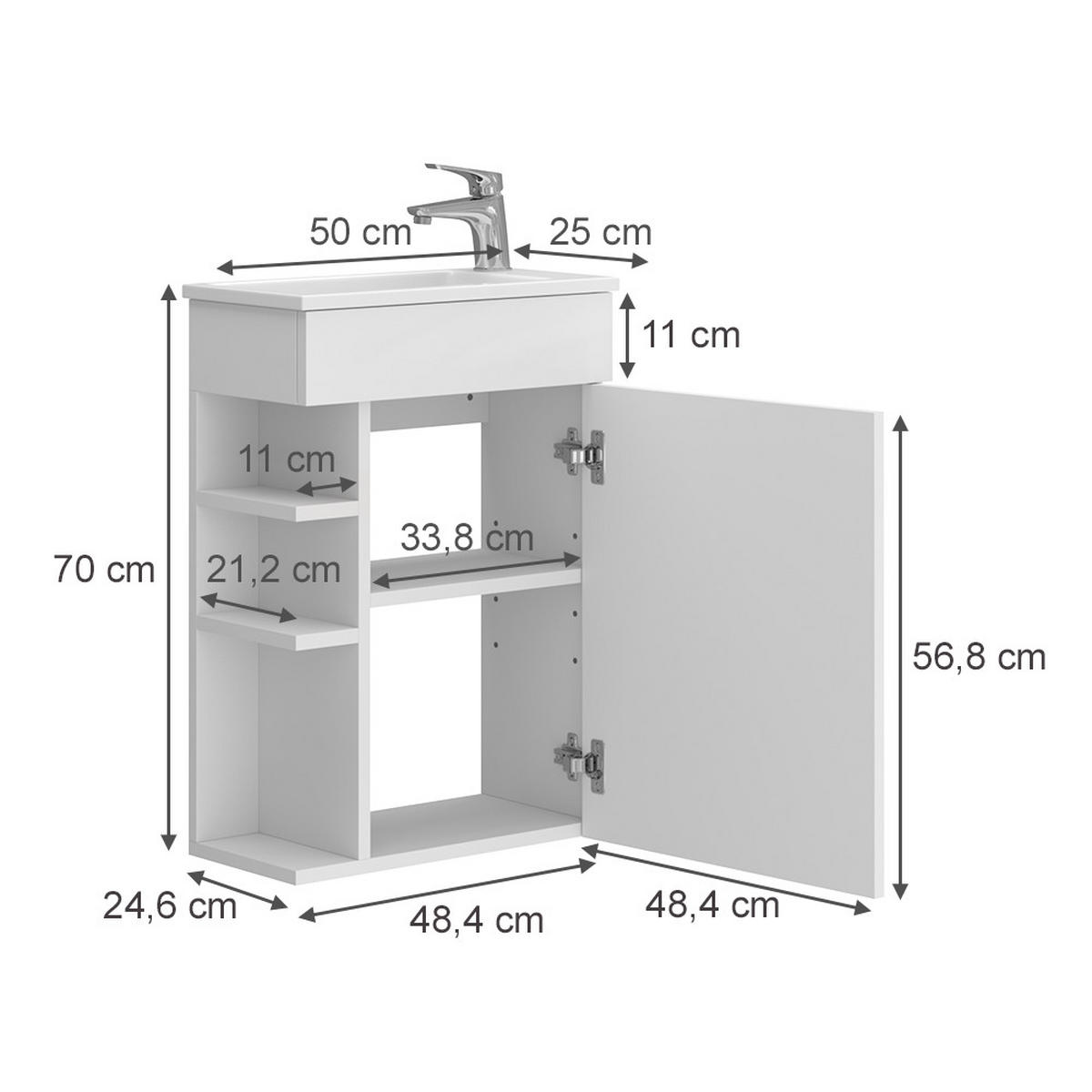 WASCHTISCHKOMBI Amadeo, Weiß, 2 Teile, mit Waschbecken - Weiß, Holzwerkstoff (50/70/25cm) - Vicco