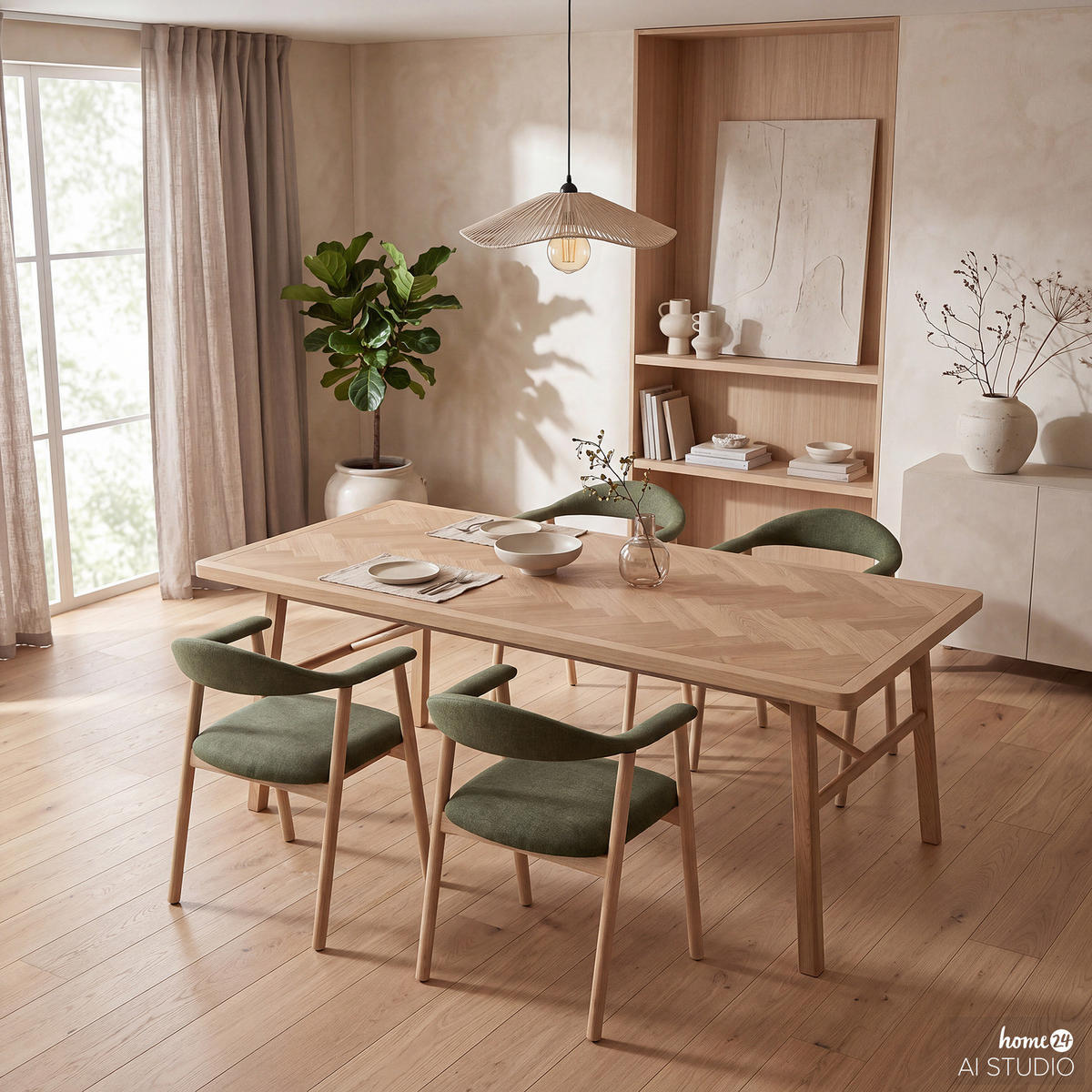 ARMLEHNENSTUHL - 2er-Set - Eiche Bianco/Beige, Eichenholz/Holz (56/76/54cm) - home24