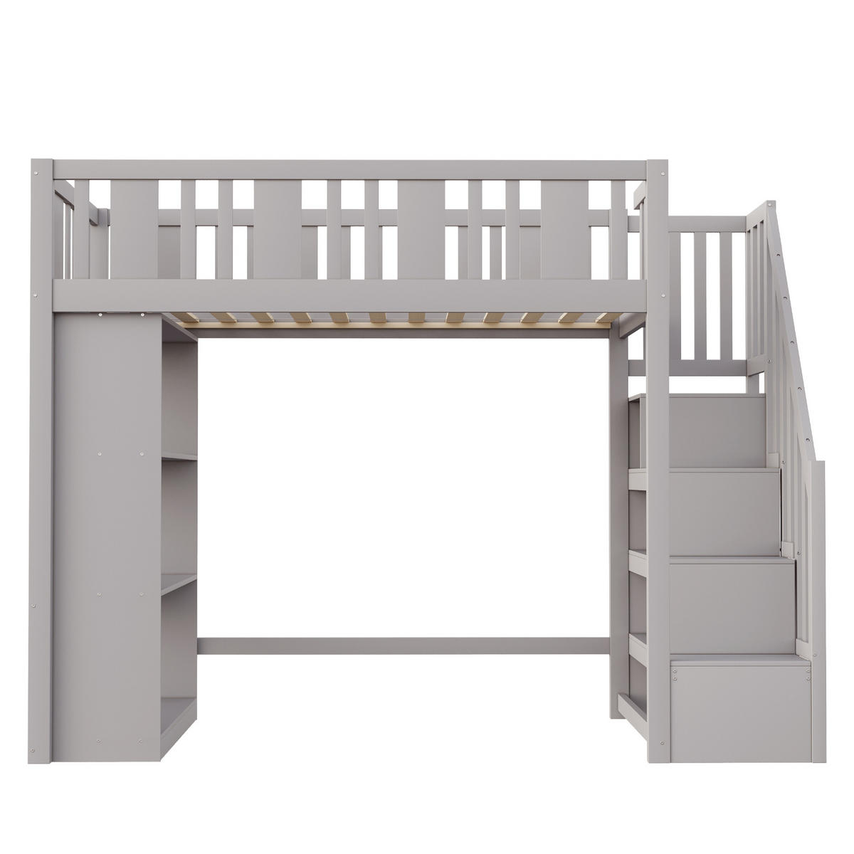 HOCHBETT 90/200 cm grey mit Stauraumtreppe - Grau, Holz (90/200cm) - OKWISH