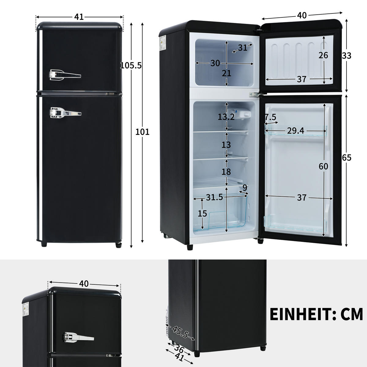 KUHLSCHRANK 41/45.5/105.5 cm Schwarz mit 92 Liter Gesamtvolumen und LED-Licht - Schwarz, Kunststoff (45.5/105.5/41cm) - Oxeza