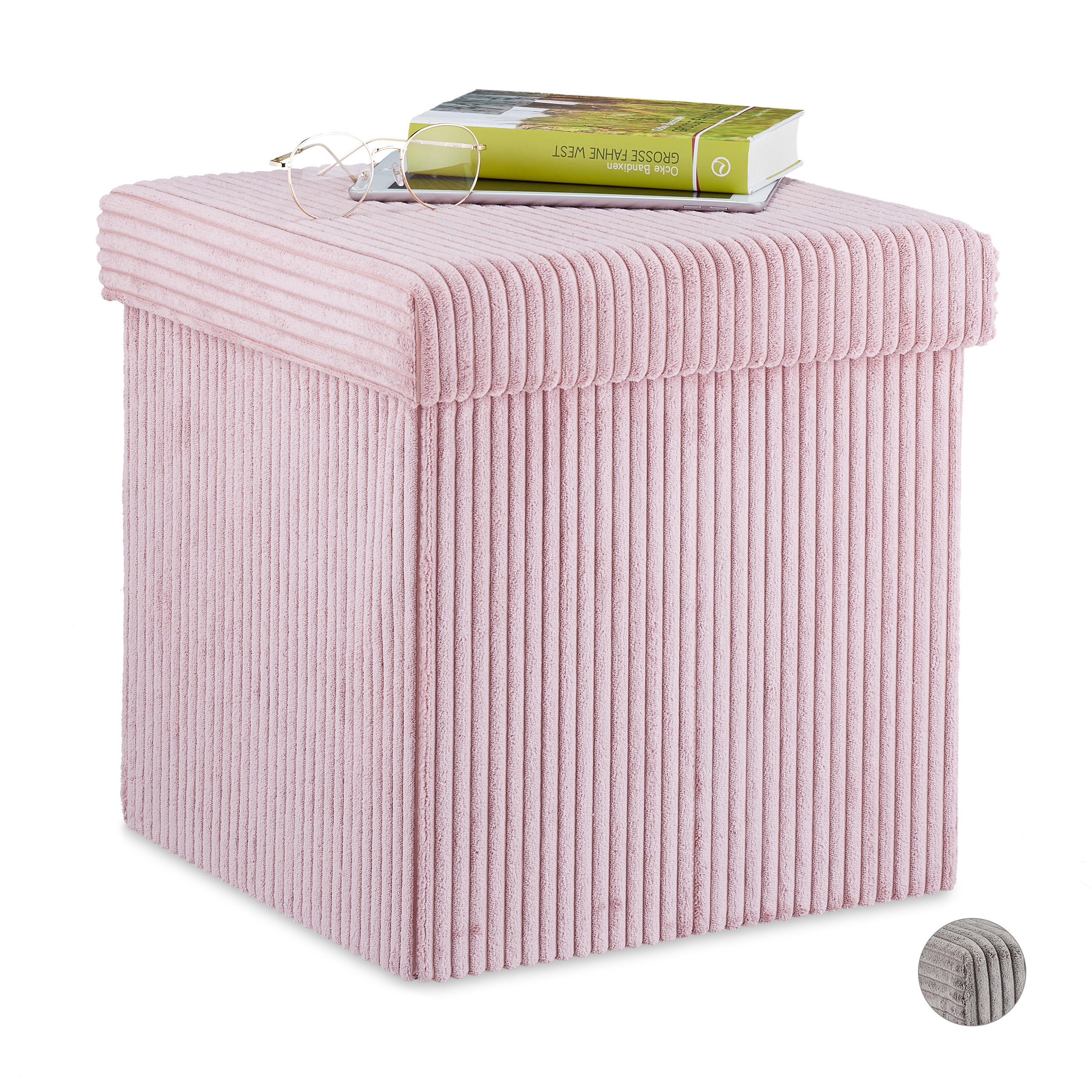 SITZWÜRFEL - Rosa, Holzwerkstoff/Textil (38/38/38cm) - Relaxdays