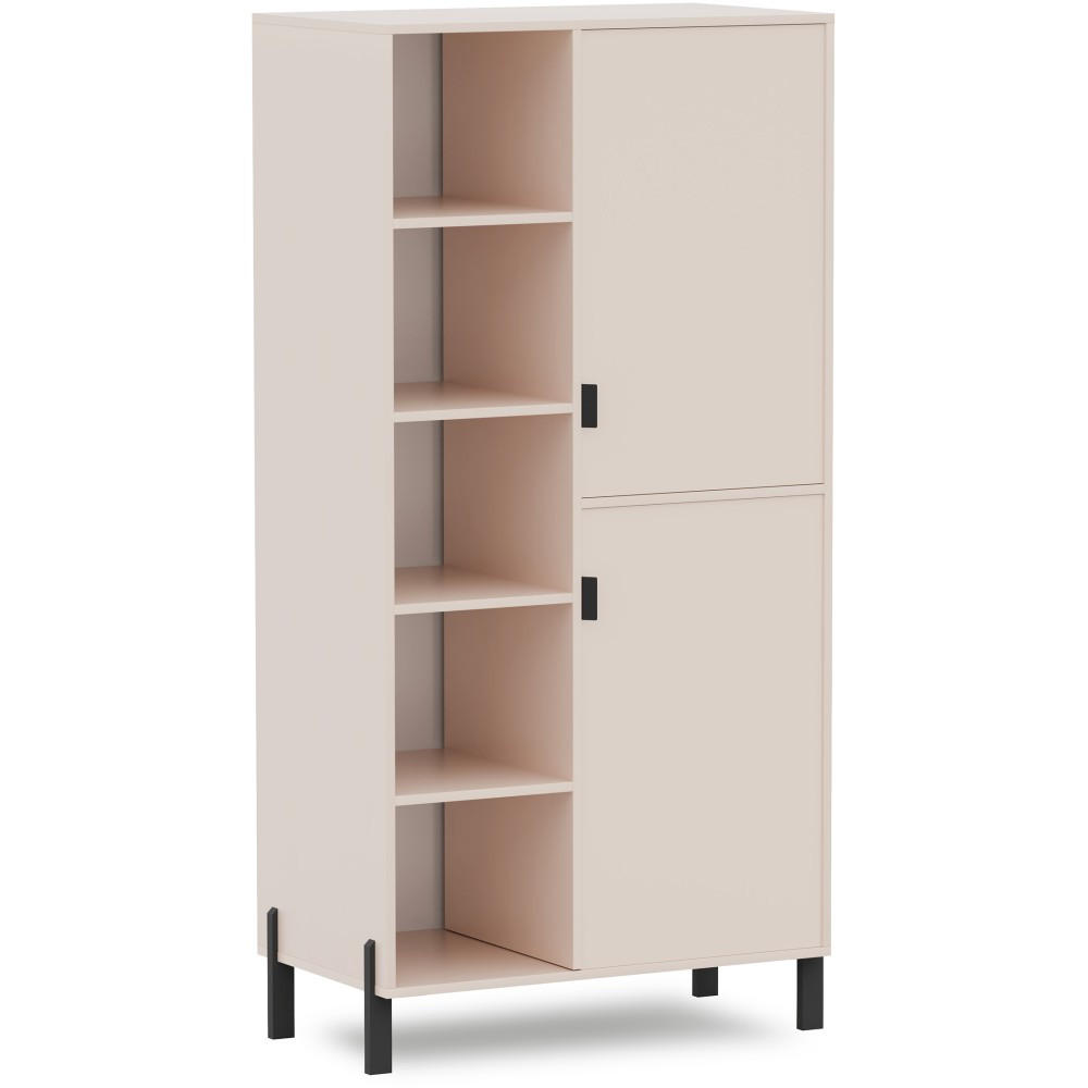 BÜCHERREGAL Cortina mit 2 Türen und 4 offenen Regalen, rechts, Sandbeige - Sandfarben/Schwarz, Holzwerkstoff (80.5/155.5/45cm) - Beautysofa