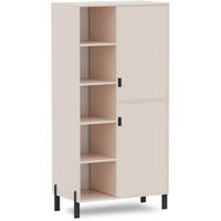 BÜCHERREGAL Cortina mit 2 Türen und 4 offenen Regalen, rechts, Sandbeige - Sandfarben/Schwarz, Holzwerkstoff (80.5/155.5/45cm) - Beautysofa