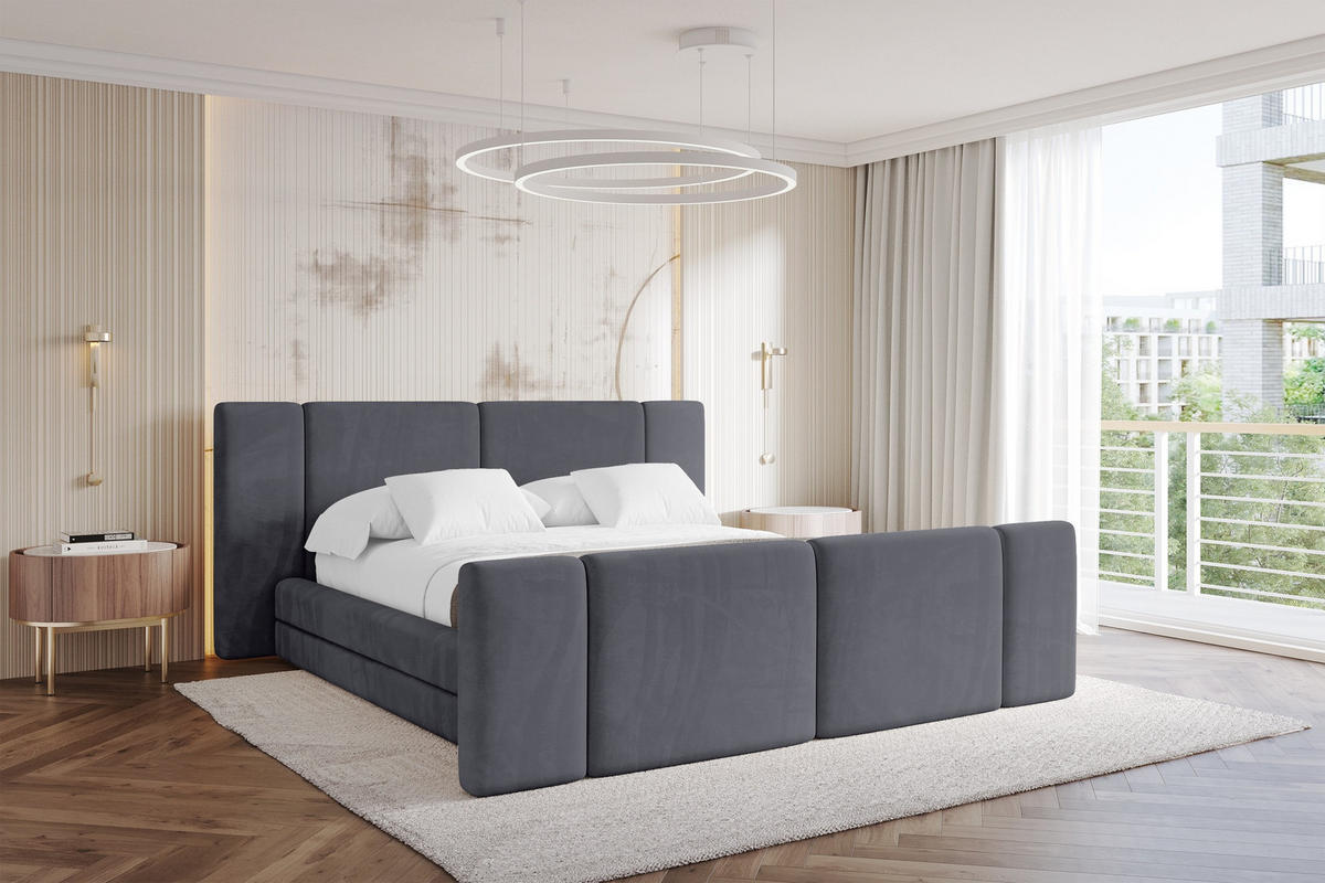 POLSTERBETT mit Bettkasten, Fußteil und Lattenrost, Bett mit Matratze H3/H4 - TEVO-Z 180x200 Dunkelgrau - Dunkelgrau, Holzwerkstoff/Textil (180/200cm) - ALTDECOR