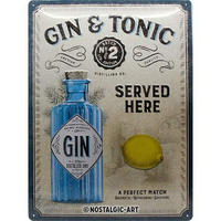 BLECHSCHILD 30/40 cm Open Bar Gin Tonic Served Here - Multicolor, Metall (30/40/0.2cm) - Nostalgic-Art