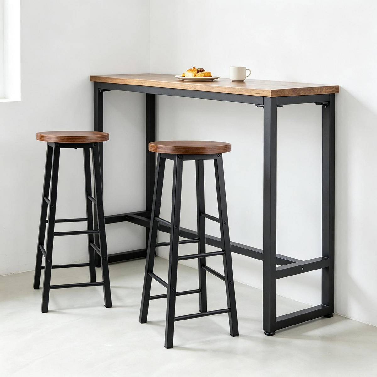 BARHOCKER 2er-Set Braun mit Fußstütze und Metallgestell - Braun, Holzwerkstoff (30/71/30cm) - PANGIVO