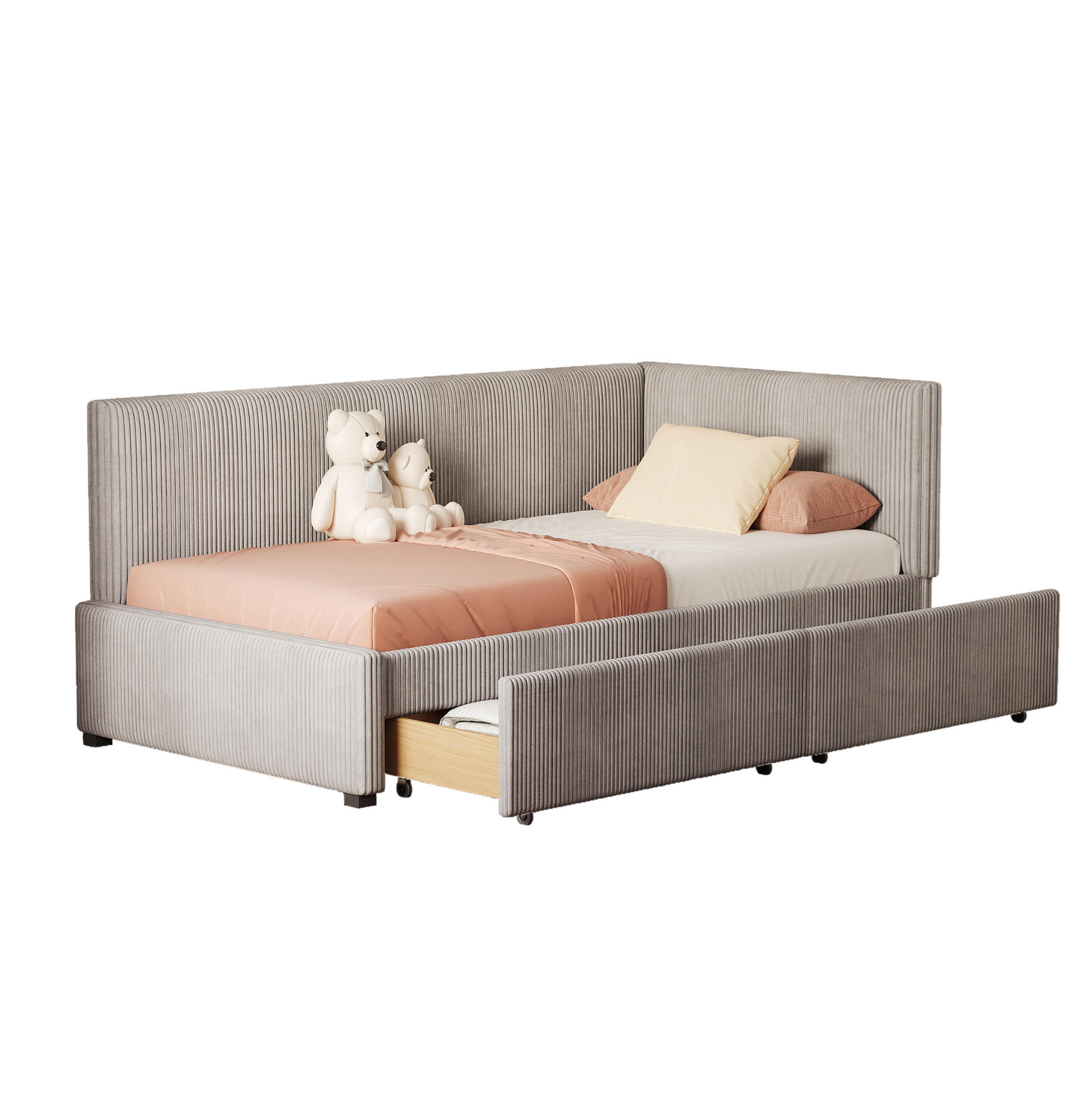 POLSTERBETT 90/200 cm Grau aus Stoff mit 2 Stauraumschubladen - Grau, Leder (90/200cm) - OKMYHOME