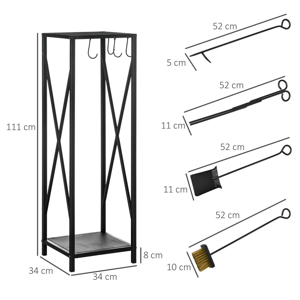 KAMINHOLZREGAL DE-18347 2-in-1 mit Zubehörset, Säulen-Design Schwarz - Schwarz, Metall (34/111/34cm) - ComfortXL