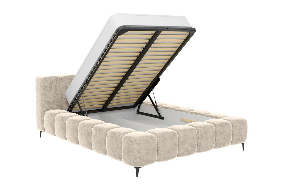 POLSTERBETT COZY Chenille Creme 160/200 cm - Creme/Schwarz, Textil/Metall (160/200cm) - 99rooms