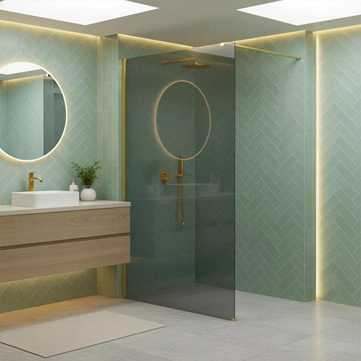 DUSCHWAND Rea Flexi Grey / Gold 100 - Goldfarben, Glas (120/100/195cm) - REA