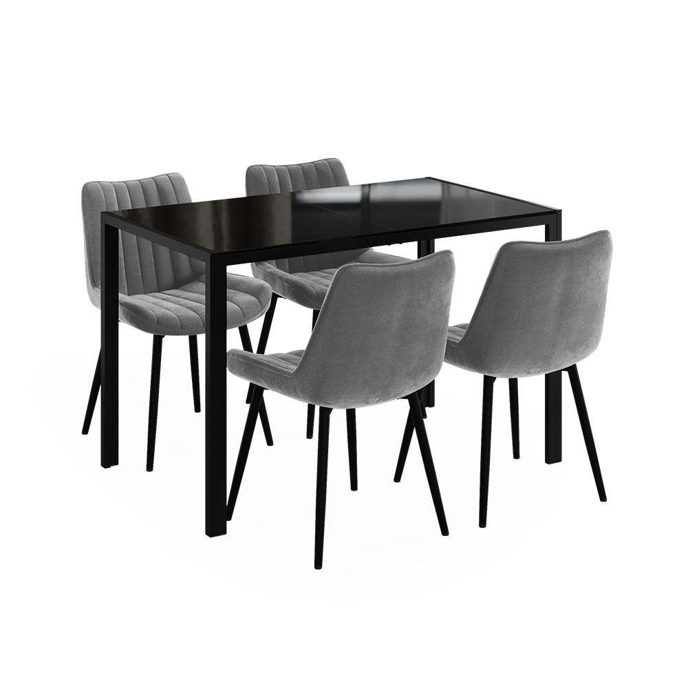 MATBORDSSET Grand, Svart, 120 x 70 cm med 4 stolar (grå) - Svart, Glas (120/74.5/70cm) - Vicco