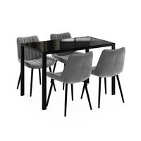 JÍDELNÍ STŮL SESTAVA Grand, Černá, 120 x 70 cm se 4 židlemi (šedé) - černá, sklo (120/74.5/70cm) - Vicco