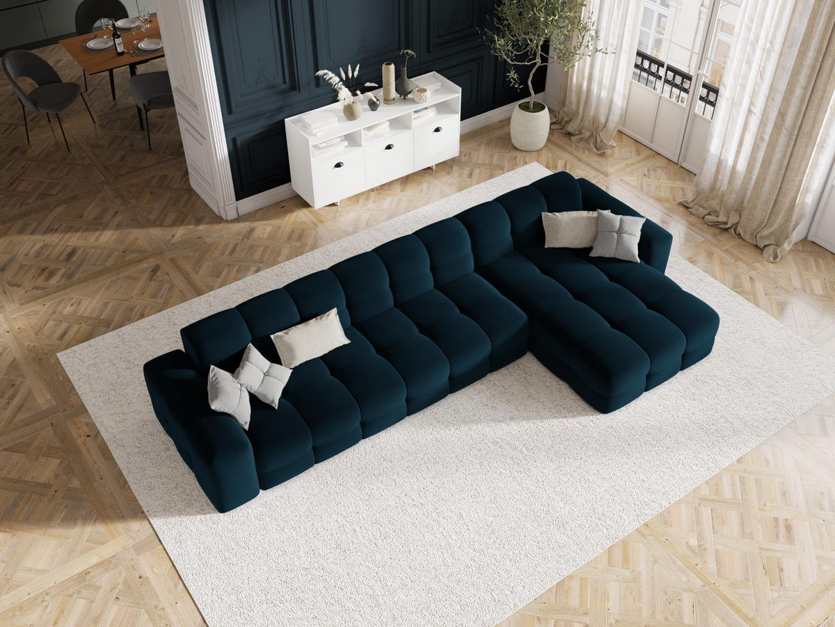ECKSOFA rechts Kendal aus Samt marineblau 5 Sitzplätze - Blau, Textil (173/357cm) - Micadoni