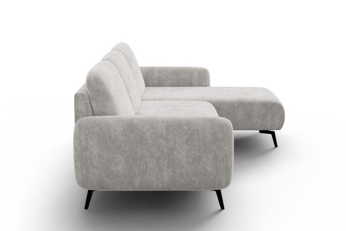 ECKSOFA FEBE 4-Sitzer RECHTS, hellgrauer Chenille-Stoff - Hellgrau/Schwarz, Holz/Textil (264/157cm) - Wozimo