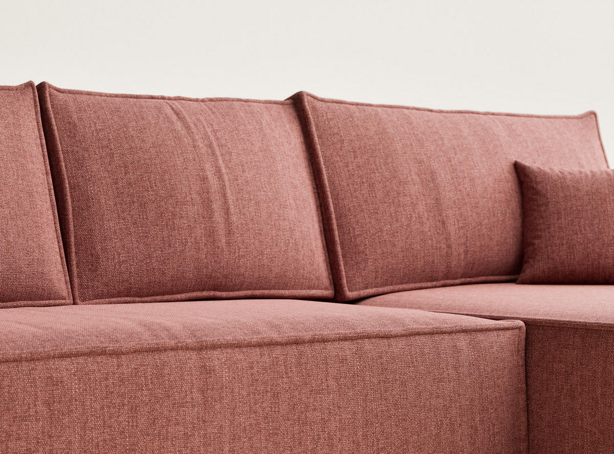 ECKSOFA Maze Korallenfarbe Webstoff - Rechts Seite - Koralle/Schwarz, Holz/Holzwerkstoff (294/185cm) - Maison de Reve