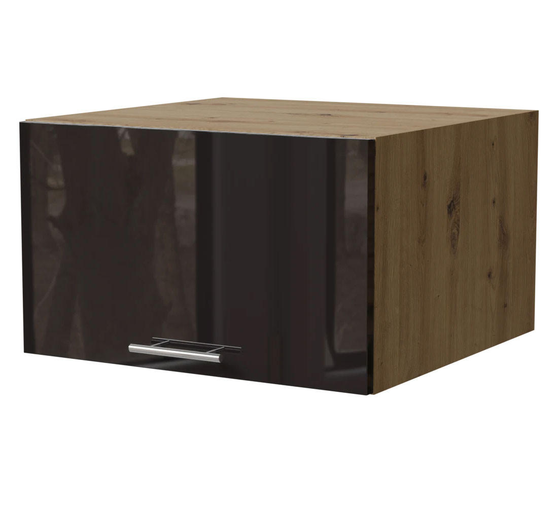 Feldmann-Wohnen Aufsatzschrank Schwarz Hochglanz, Eiche Artisan 60x36x59 cm