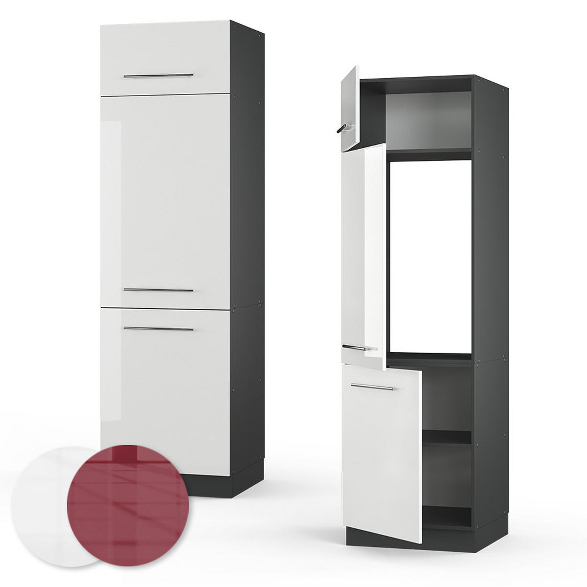 KÜCHENSCHRANK Fame-Line Weiß Hochglanz 60 cm - Weiß Hochglanz/Anthrazit, Holzwerkstoff (60/206.8/58.1cm) - Vicco