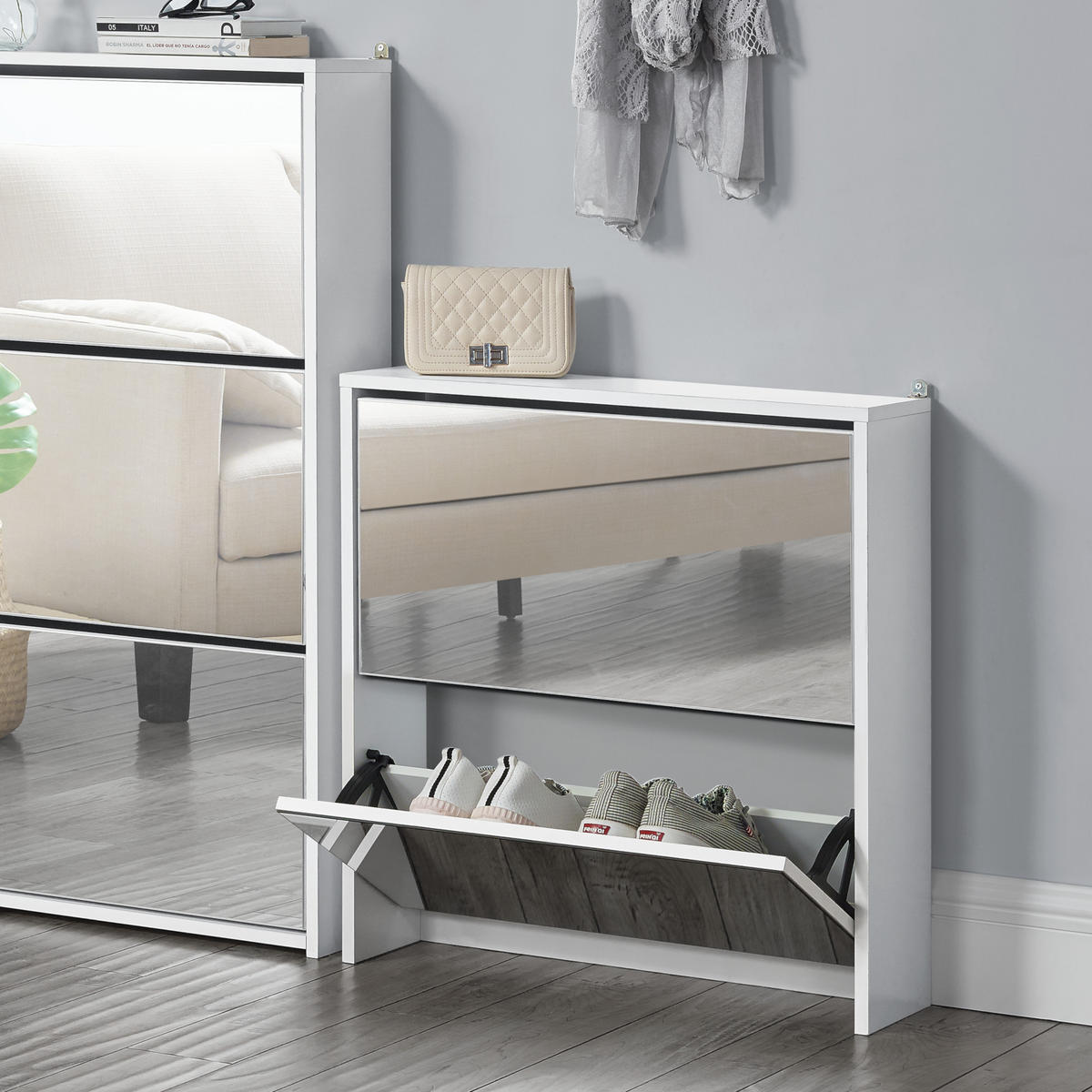 SCHUHKIPPER Lund - Weiß, Holzwerkstoff (17/67/63cm) - [en.casa]