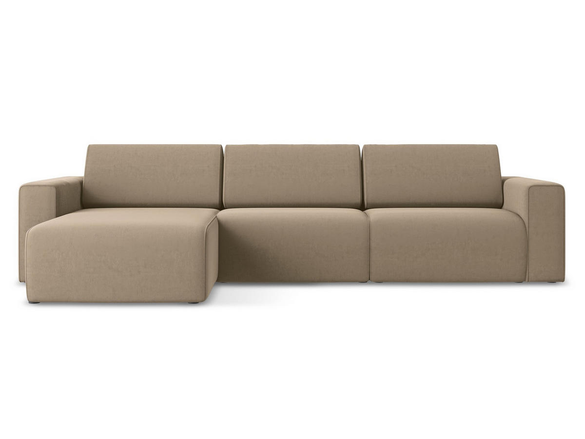 ECKSOFA Links Samt Stoff Beige - Beige/Schwarz, Kunststoff/Textil (167/314cm) - Makamii