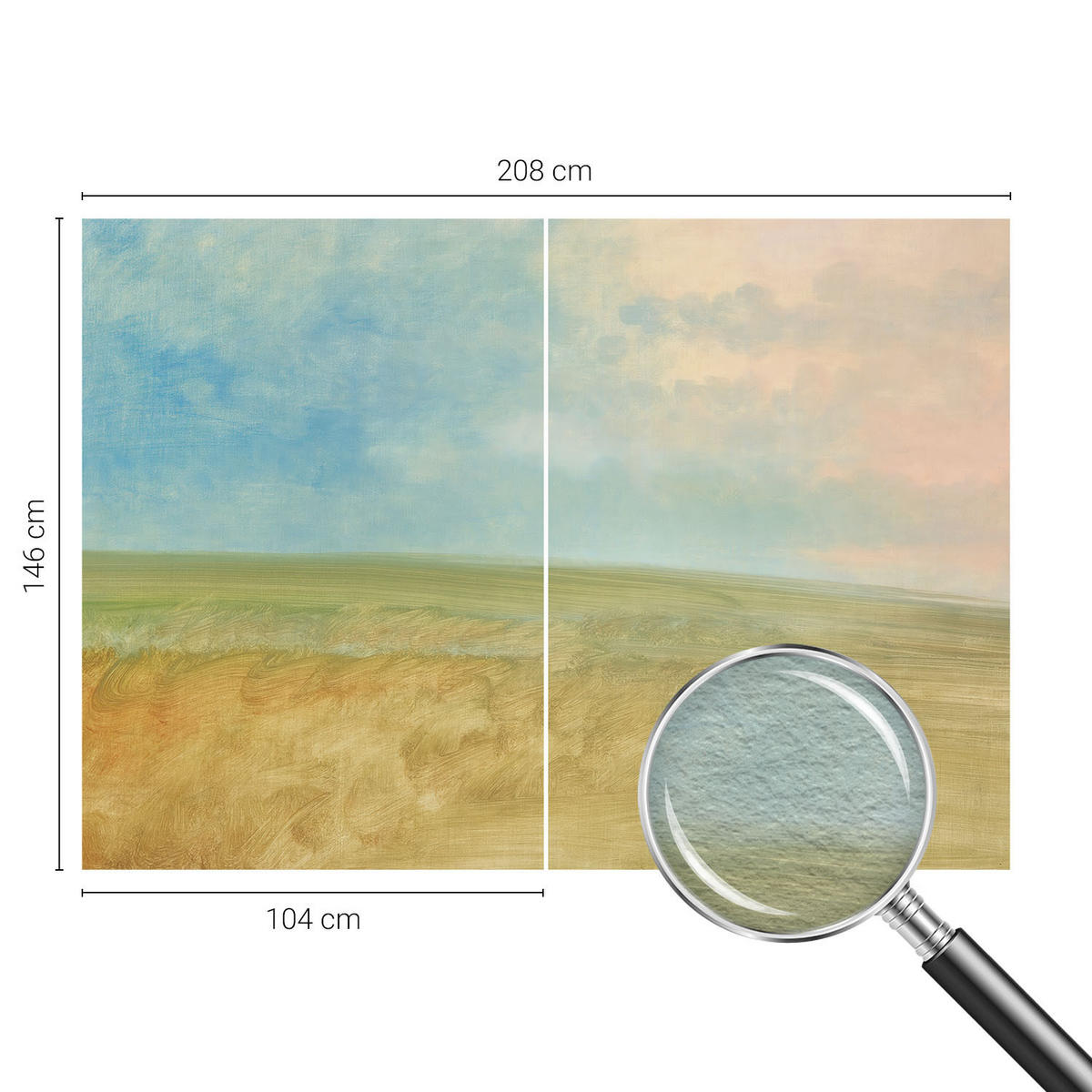 FOTOTAPETE 208x146 cm - Pastellfelder - Blau, Textil (208/146cm) - Wallfluent