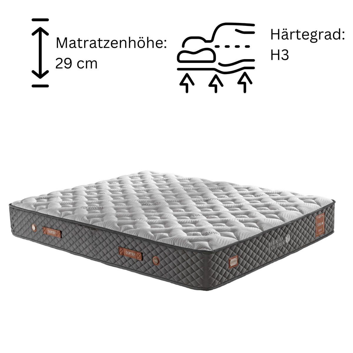 BOXSPRINGBETT Bambi Bett mit Matratze Thermo Control Anthrazit 180x200 - Anthrazit, Holz/Metall (180/200cm) - Bambi